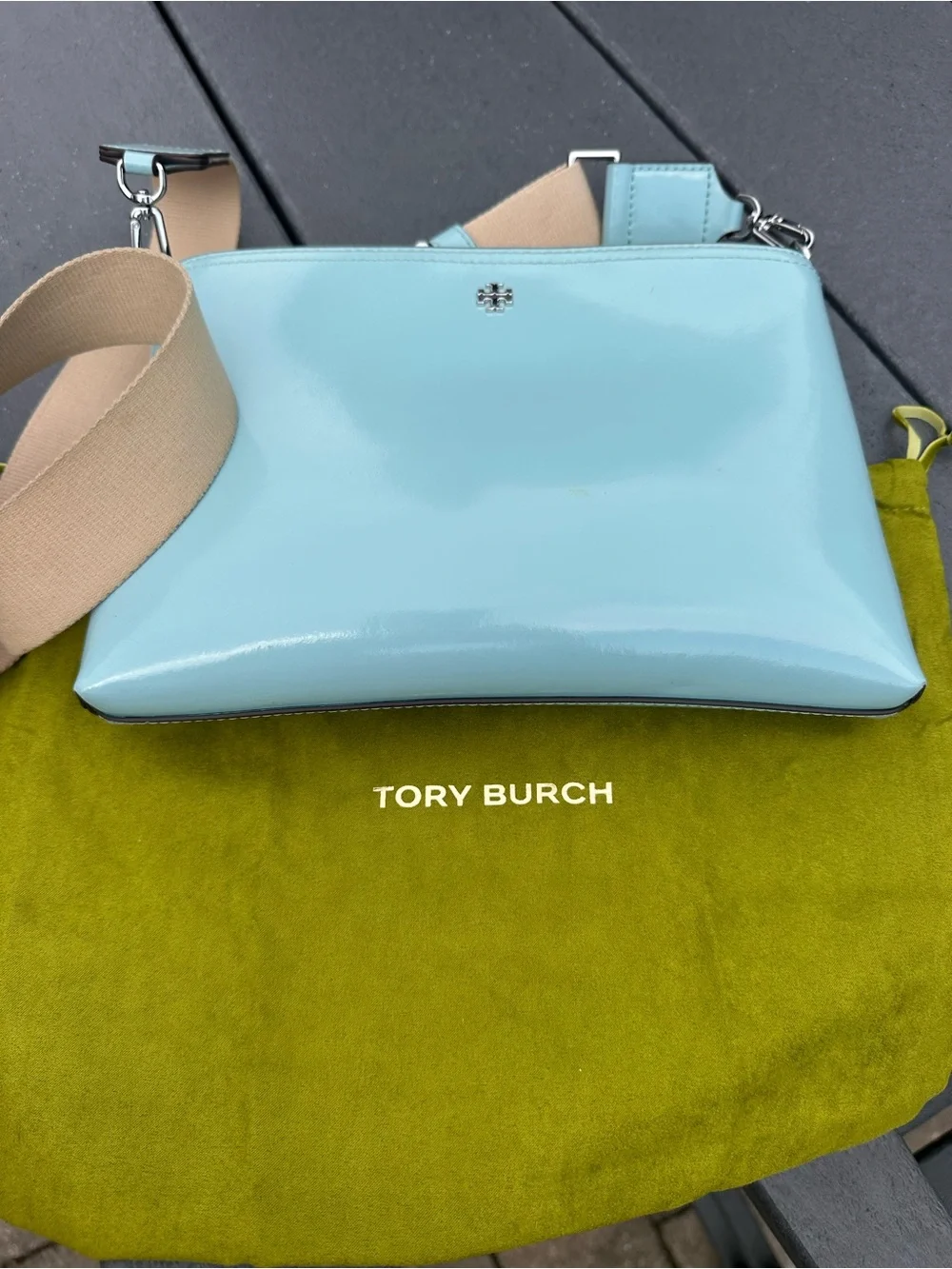 Tory Burch Mint Blue Leather Crossbody Bag